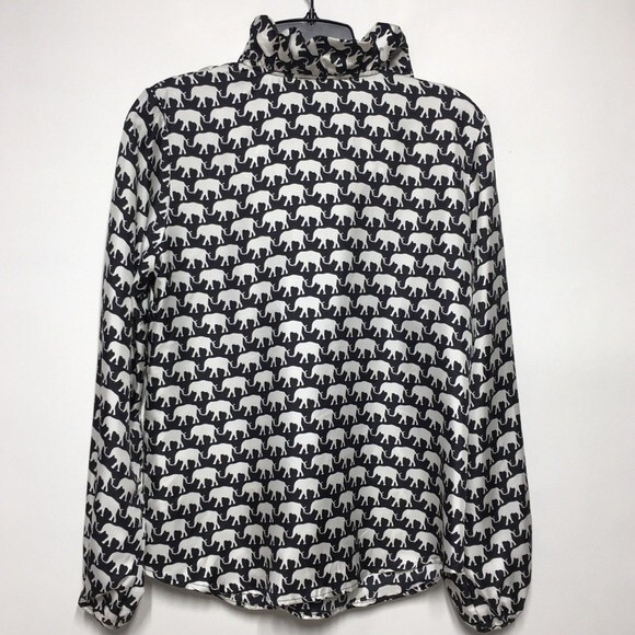 Elizabeth McKay Elephant Print Silk Blouse 2 - Picture 5 of 8